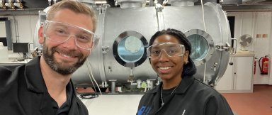 Jacob Adler (left) and Sharissa Thompson (right) conducting research.